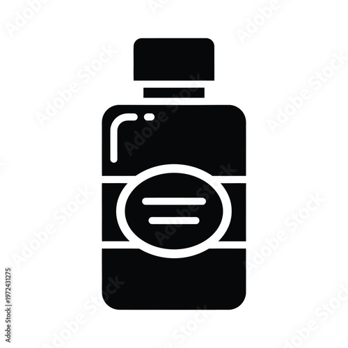 A simple black silhouette depicts a bottle with a pump dispenser commonly used for lotions or soaps