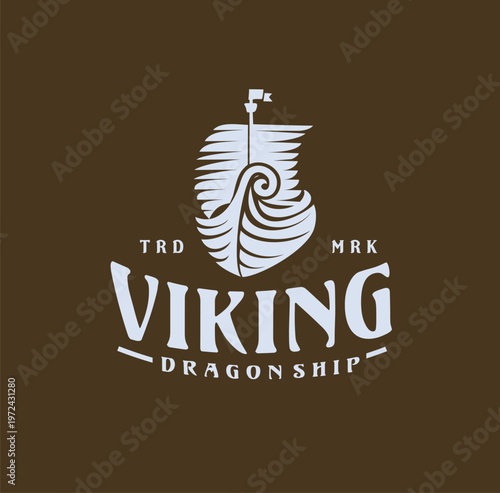 Dragon Pirate Viking Ship Silhouette Logo Design