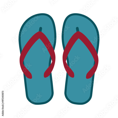 Flat design illustration of teal flip-flops with red straps