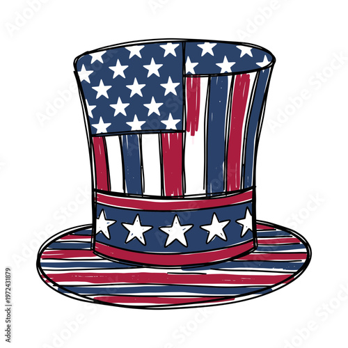 Hand-Drawn Patriotic Uncle Sam Hat Vector Illustration