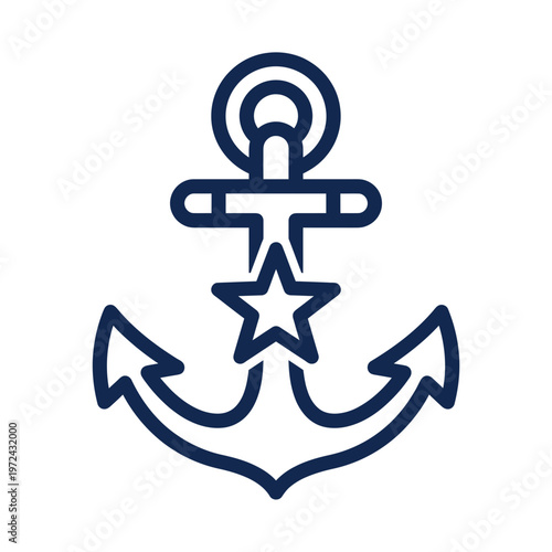 Nautical Anchor with Star Minimalist Line Icon Vector