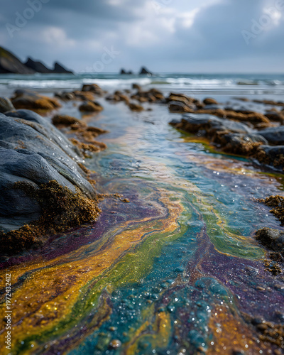 Vibrant Coastal Reefs Meeting the Ocean Waves at Dusk