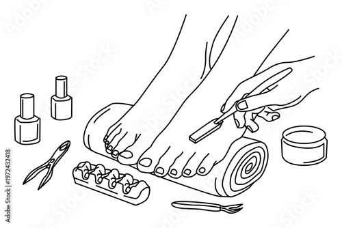 line drawing pedicure feet