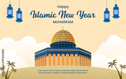 Happy Islamic New Year Muharram Minimalist Background Design