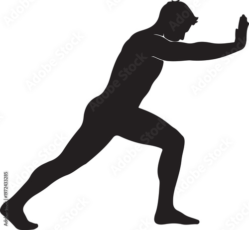 Athlete performing a lunge stretch with one arm extended forward silhouette vector icon