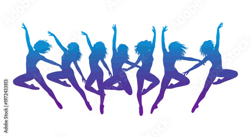 Dynamic Group Dance Silhouette with Gradient Colors