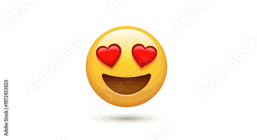 Happy Emoji With Heart Eyes, Love Emotion, Romance Symbol, White Background