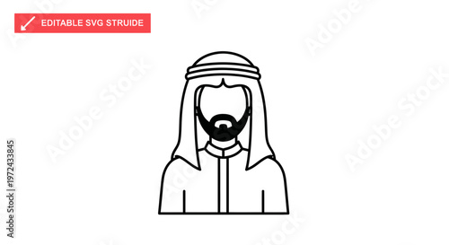 Middle Eastern Man Icon, Traditional Clothing, Beard, Muslim Arab Man Vector Art