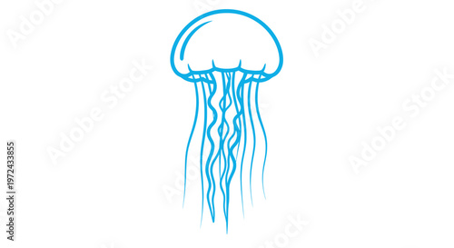 Minimalist Blue Jellyfish Illustration on White Background, Ocean Life Icon
