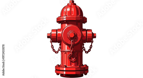 A vibrant red fire hydrant stands ready, an essential piece of urban infrastructure for public safety and emergency fire suppression. This detailed illustration captures an iconic symbol