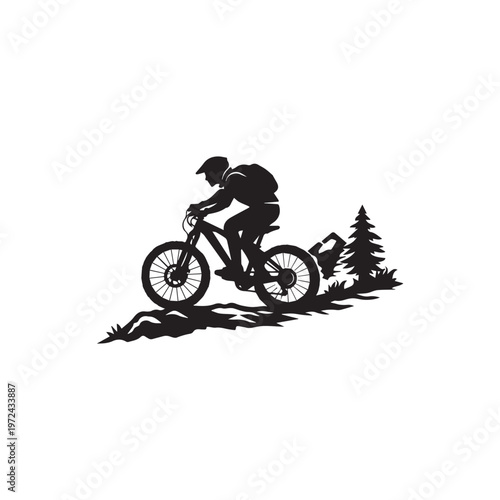 Mountain bike on trail silhouette vector white background