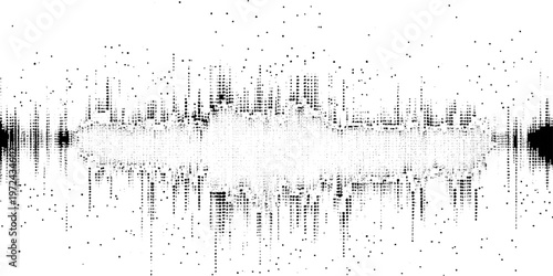 Elegant Black Square Halftone Pattern with Dispersed Pixel Effect on White Background for Minimalist Contemporary Art Vector. Dynamic Sound Wave Background in Pointillism Style