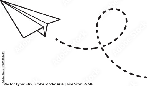 Paper Airplane with Flight Path Minimalist Line Art