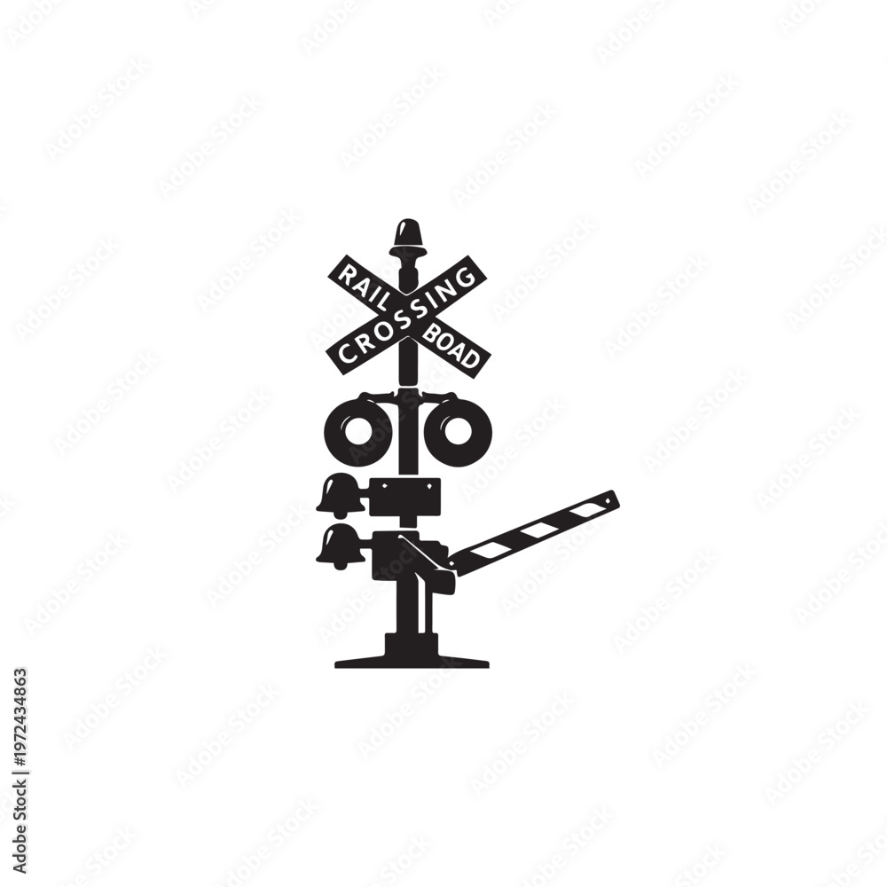 Fototapeta premium Train crossing signal silhouette vector white background