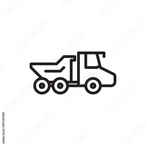 Articulated dump truck icon symbolizing heavy hauling, representing ADT hardware, off-road transport tools, earthmoving gear, pivot chassis systems, and industrial bulk material handling logistics.