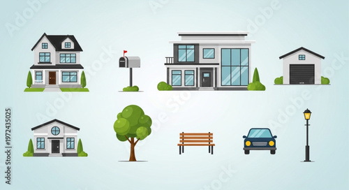 Suburban Neighborhood Street Scene.