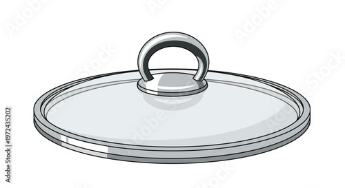 Vector Illustration of a Glass Pot Lid with Metal Handle