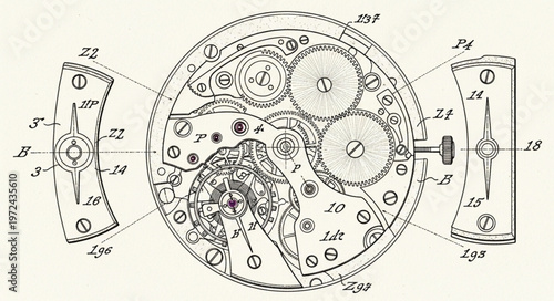 Mechanical Watch Inner Workings Diagram.