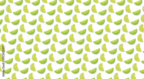 Lime slice pattern with green citrus wedges on white backdrop for kitchen wall decor.