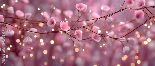 Delicate Pink Blossoms with Twinkling Fairy Lights for Elegant Decorations