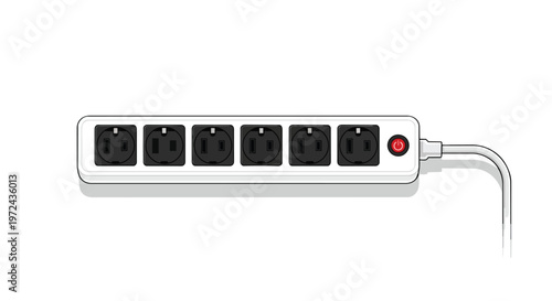 White Electrical Power Strip with Six Outlets and Power Switch