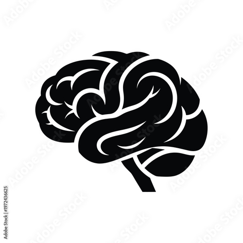 Принти на полотні A stylized black silhouette depicts a human brain with intricate swirling convol