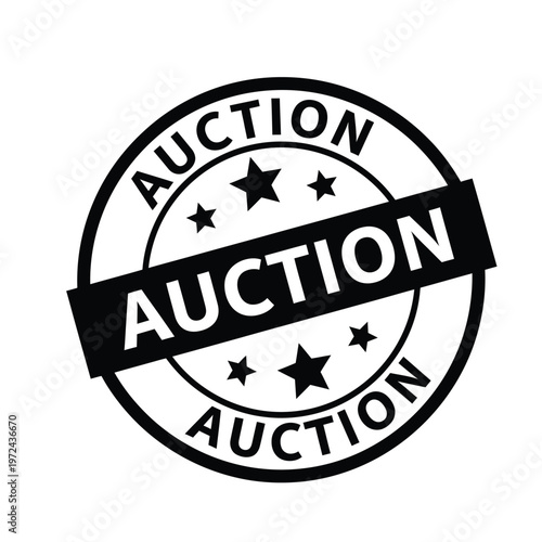 A black and white circular badge prominently displays the word auction repeatedly with four stars high quality