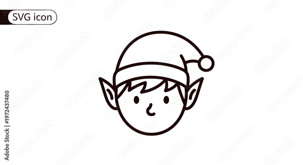 Obraz premium Cute Elf Face Icon, Christmas Character, Holiday Greeting, Vector Art
