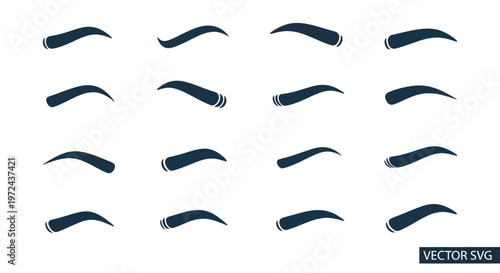 Collection of Diverse Eyebrow Shapes and Styles Vector Icons