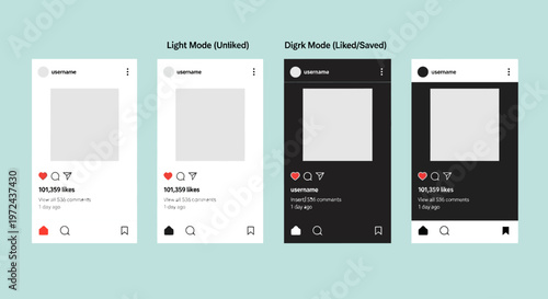 UI Design Mockup Light and Dark Modes for a Social Media Post Interface