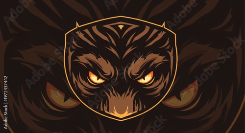 Owl Face Shield Emblem Logo.