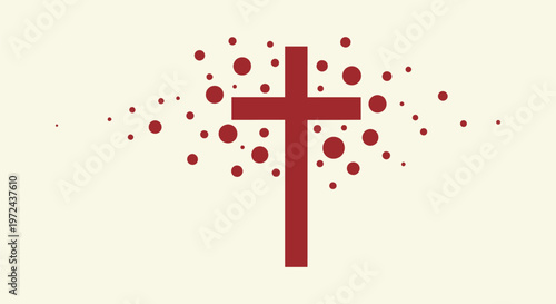 Minimalist Red Cross Illustration with Stylized Blood Drop Circles for Church Easter Good Friday