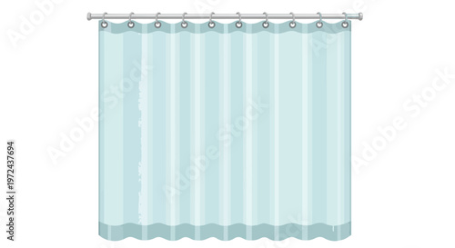 Light Blue Shower Curtain on Rod Isolated on White Background