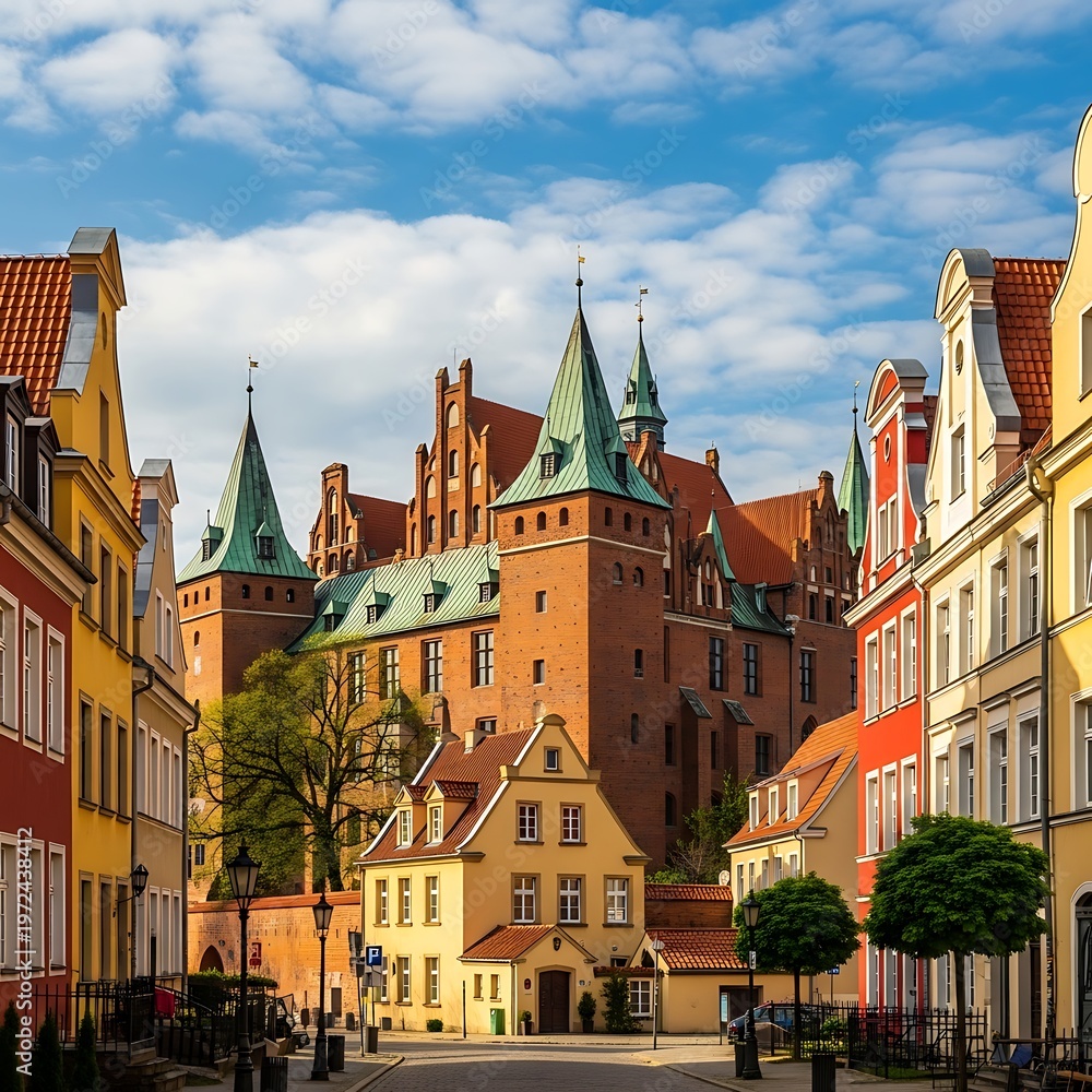 Fototapeta premium Historic European Cityscape - Architectural Marvels and Colorful Buildings.