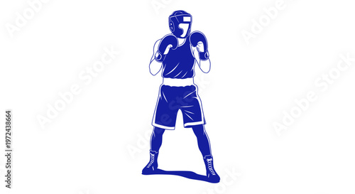 Boxer Silhouette, Boxing Sport, Silhouette Athlete, Blue Outline