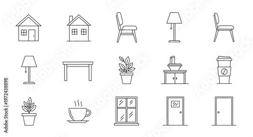 Simple line icons of furniture.