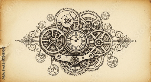 Steampunk Clockwork Gear Mechanism.