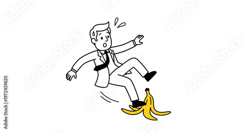 Shocked Businessman Slipping on Banana Peel Vector Illustration for Business Mistake Concept