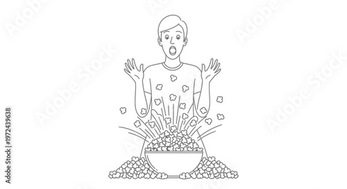 Shocked Man with Overflowing Bowl of Popcorn Vector Illustration Design Element