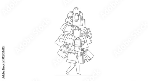 Shopper Carrying Too Many Bags Illustration for Retail and Consumerism Concept