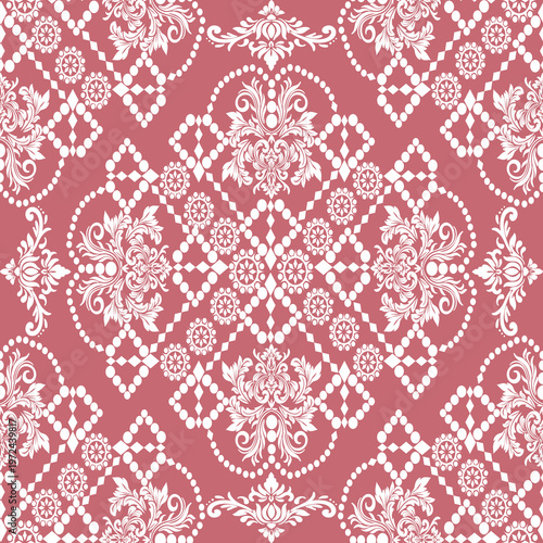 Classic Damask Seamless
Pattern - Vector Illustration for Elegant Textile
Design,Damask,Jacquard loom, Brocade, Satin weave,ethnic, geometric, textile, fabric, motif, retro, 