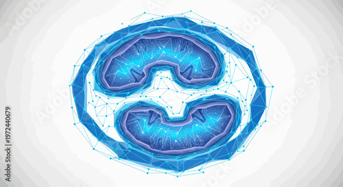 Abstract Digital Illustration of Mitochondria, Cellular Energy Production, Science and Health