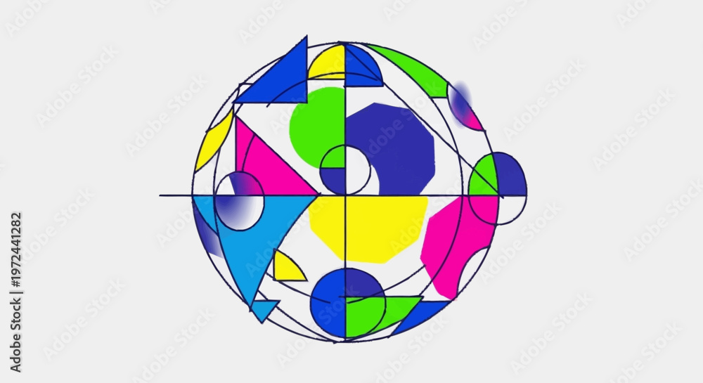 Obraz premium A vibrant globe illustration showcases colorful abstract shapes and lines.
