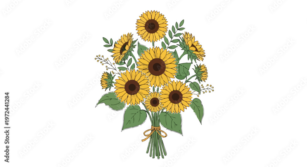 Naklejka premium Hand Drawn Sunflower Bouquet Illustration