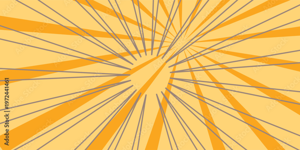 Fototapeta premium Orange stripes burst lines background. Sun ray light. Radiate sunlight. Vintage stripes halftone radial wallpaper for poster, banner.Circus background of spiral yellow orange rays vector.