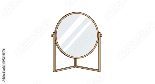 Minimalist Round Tabletop Mirror with Wooden Frame Illustration