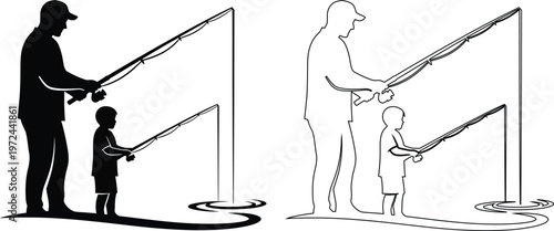 Adult Teaching Child How To Use Fishing Rod Properly