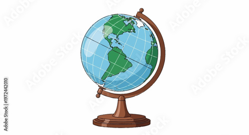 A detailed illustration of a globe on a stand showing Americas