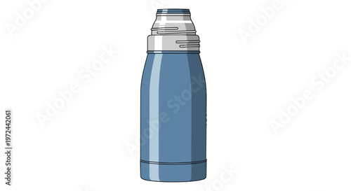 Blue metal vacuum insulated thermos flask for hot and cold beverages