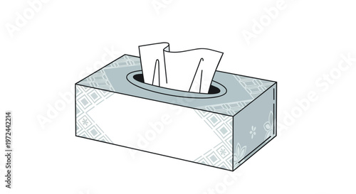 Simple Line Art Illustration of a Tissue Box with Paper Tissues